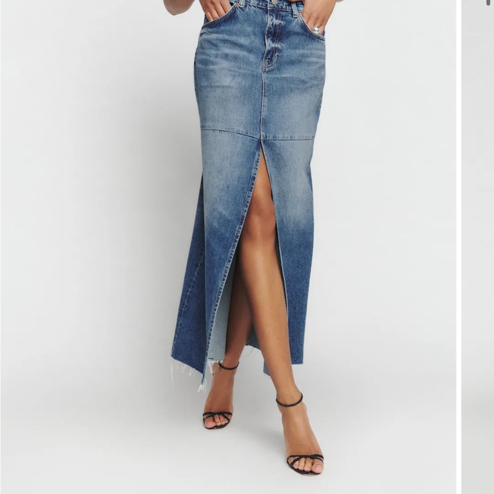 Reformation Blue Denim Maxi Skirt